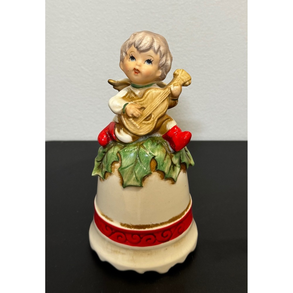 Vintage Berman & Anderson Christmas Boy Angel Figurine Bell Music Box 637